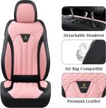 FLORICH Leather Car Seat Covers Full Set for Cars, SUVs & Trucks, Pink Black Front & Rear Automotive Seat Covers, Universal Fit for Toyota Honda Ford Jeep - Image 5